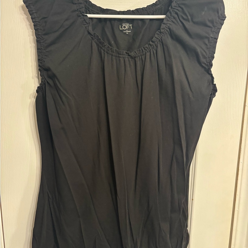 LOFT Black Ruffled Sleeve Tank Top